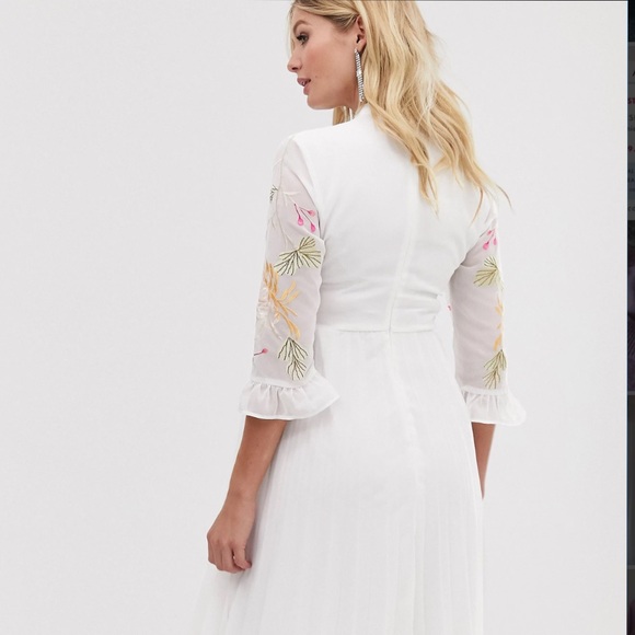 ASOS Maternity Embroidered Pleated Midi Dress - Picture 3 of 11